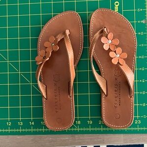 Tsakiris Tan Leather Flower Sandals Size 38